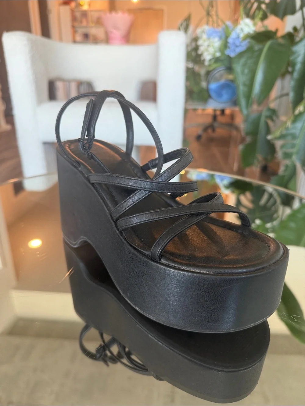 Wild Fable Black Strappy Platform Wedge Sandals